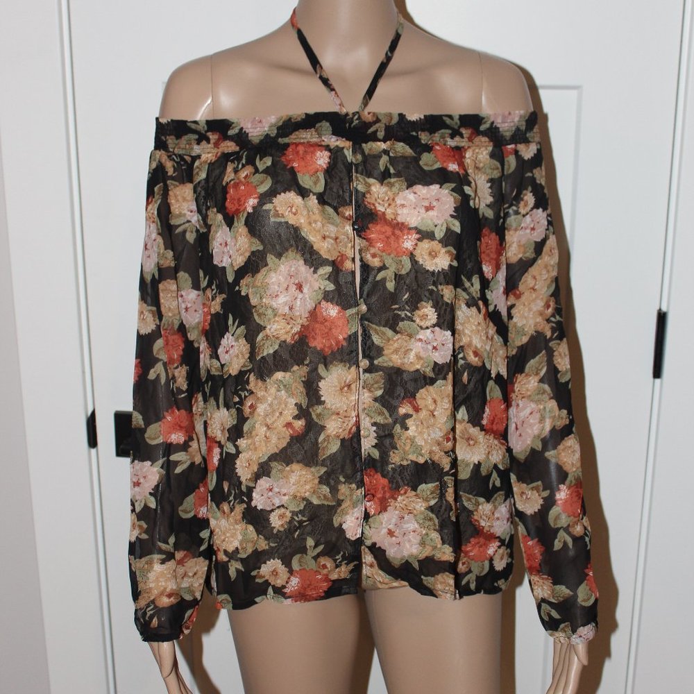 Miss Me Black Floral Off Shoulder Top - New - Size Medium